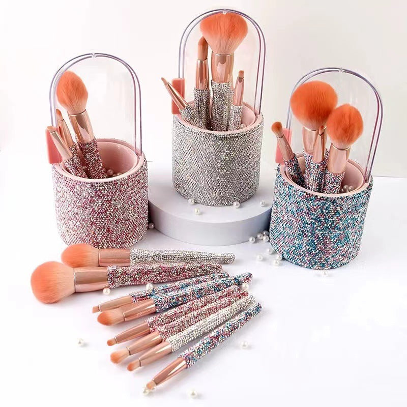 ✨ Light Luxury Diamond-Embedded Makeup Brush Set — 8-Piece Beauty Tools Kit 💄💎