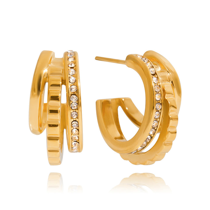 ✨ Stainless Steel Rhinestone Geometric Hoop Earrings – European & American Style ✨