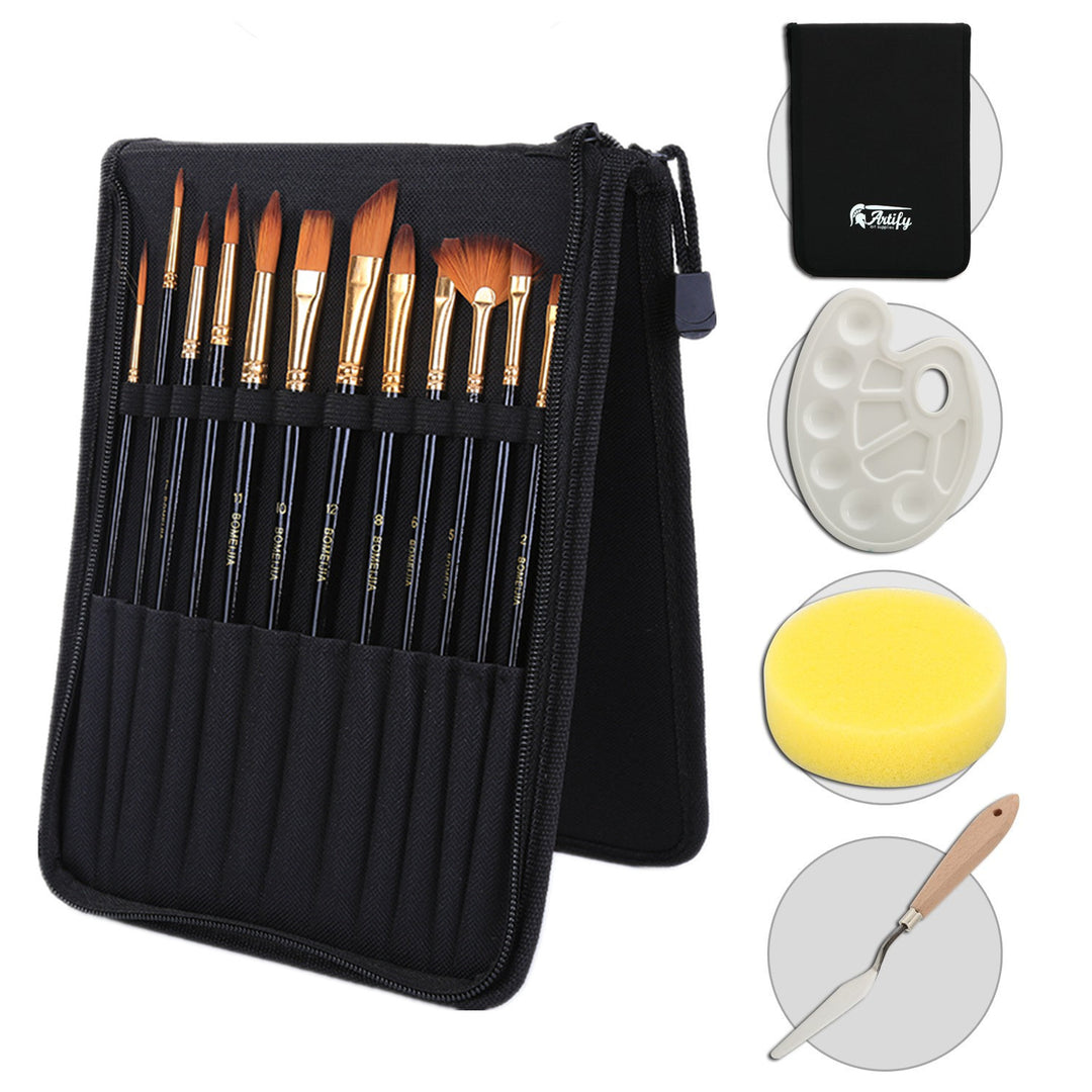 ✨ Black Rod Canvas Bag Brush Set — Art & Painting Supplies Kit 🎨🖌️
