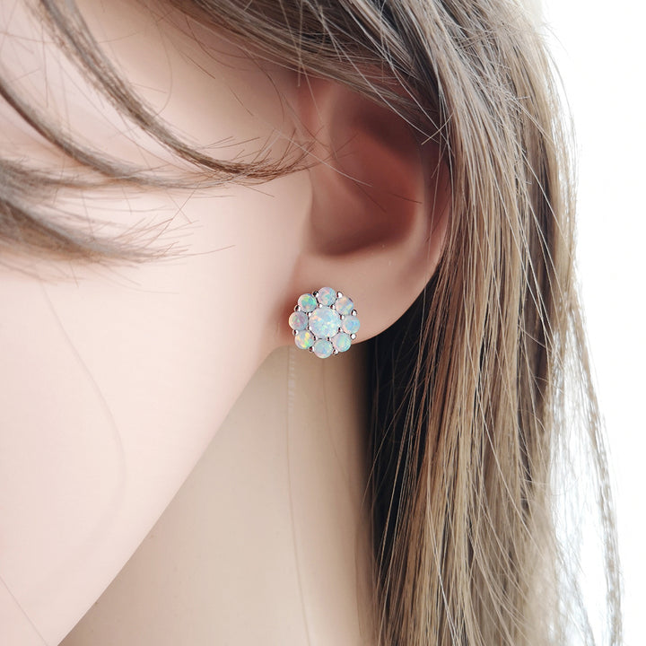 S925 Sterling Silver Opal Flower Earrings – Elegant Floral Stud Jewelry