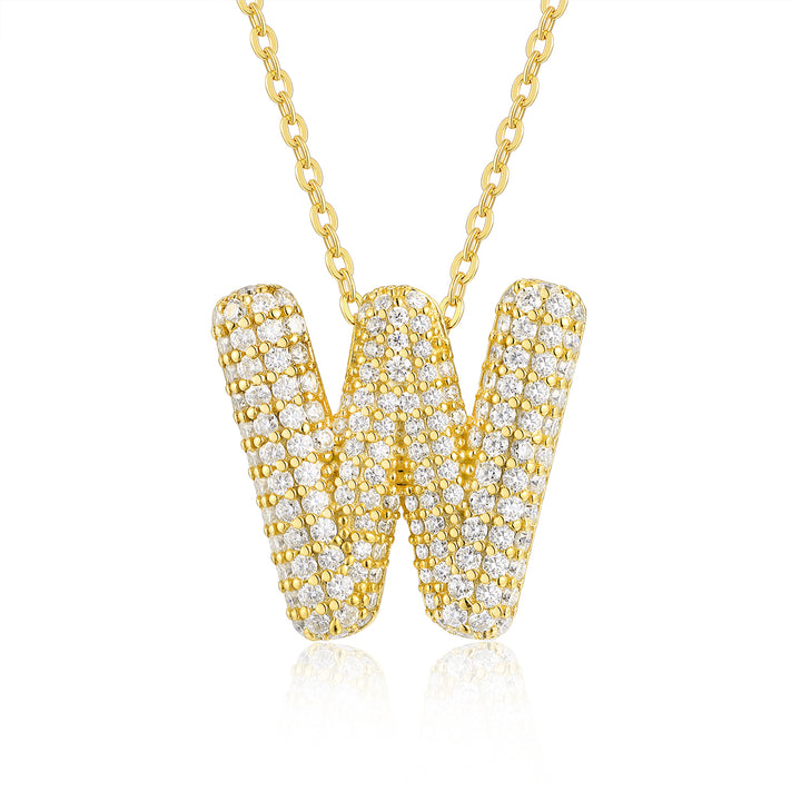 ✨ S925 Gold-Plated Bubble Letter W Moissanite Pendant Necklace ✨