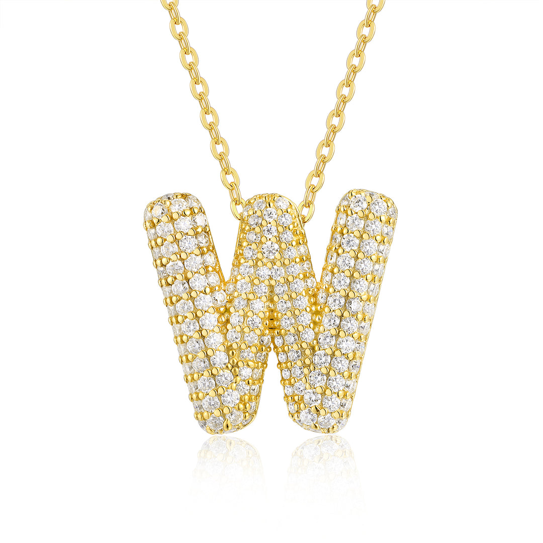 ✨ S925 Gold-Plated Bubble Letter W Moissanite Pendant Necklace ✨