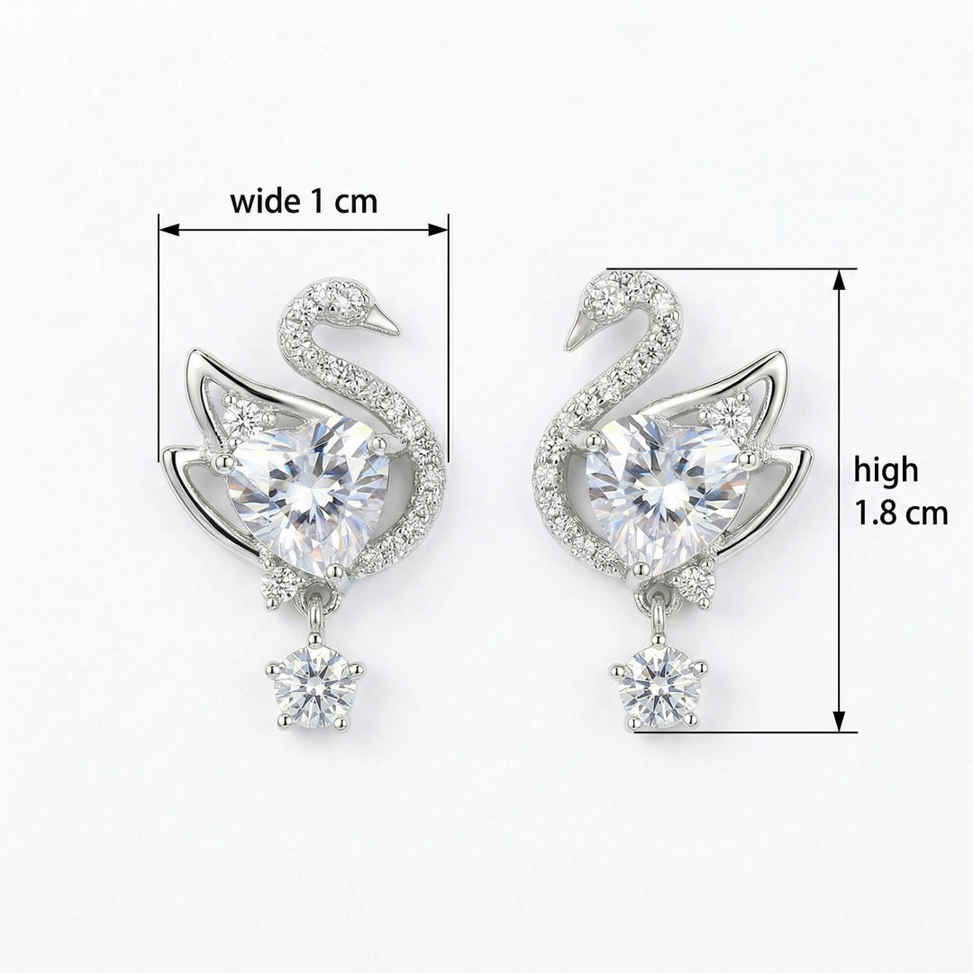 ✨ 925 Sterling Silver Swan Heart Crystal Dangle Earrings ✨