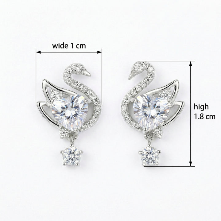 ✨ 925 Sterling Silver Swan Heart Crystal Dangle Earrings ✨