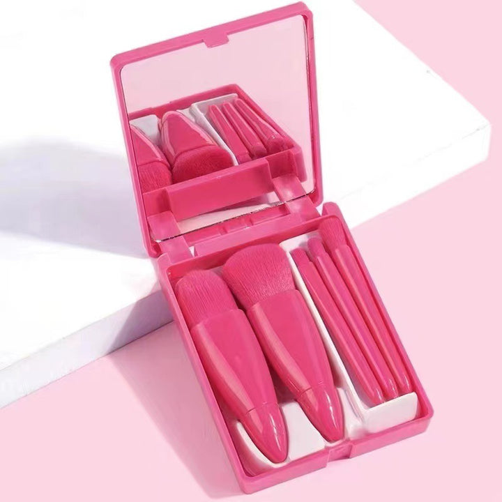 ✨ 5-Piece Travel Size Makeup Brush Set — Mini Portable Kit with Mirror 💄