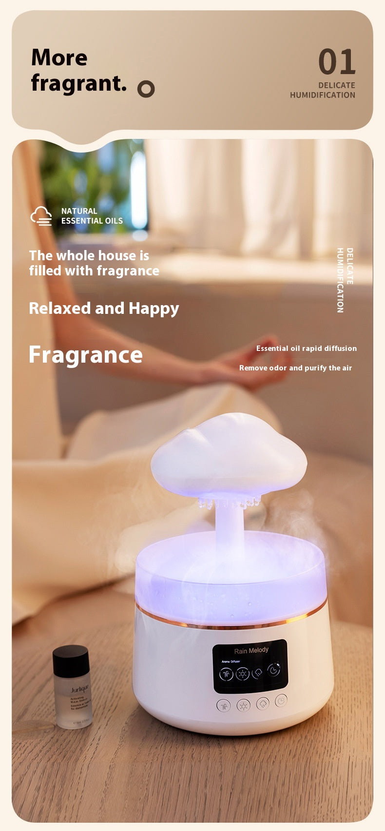 🌈☁️ Rainbow Atmosphere Cloud Humidifier | LED Mood Light Ultrasonic Diffuser