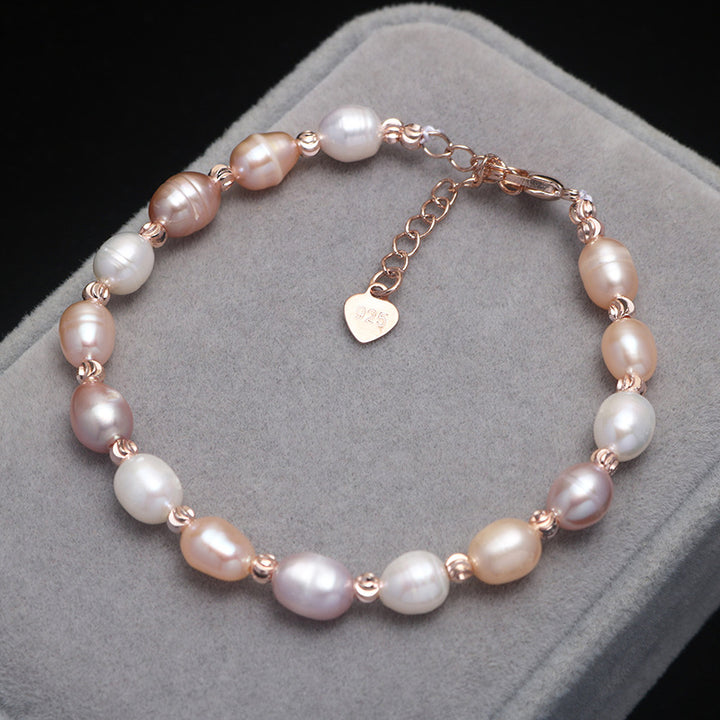 Natural Freshwater Pearl Rice-Shaped Bracelet – Elegant & Adjustable