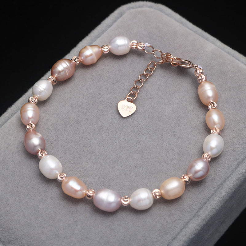 Natural Freshwater Pearl Rice-Shaped Bracelet – Elegant & Adjustable
