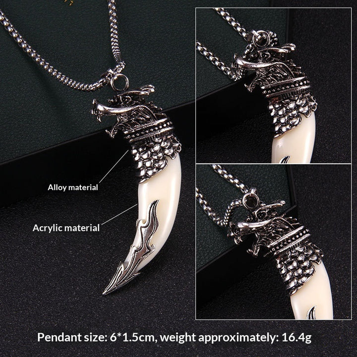 Bold Wolf Tooth & Dragon Head Necklace – Stainless Steel Pendant Jewelry
