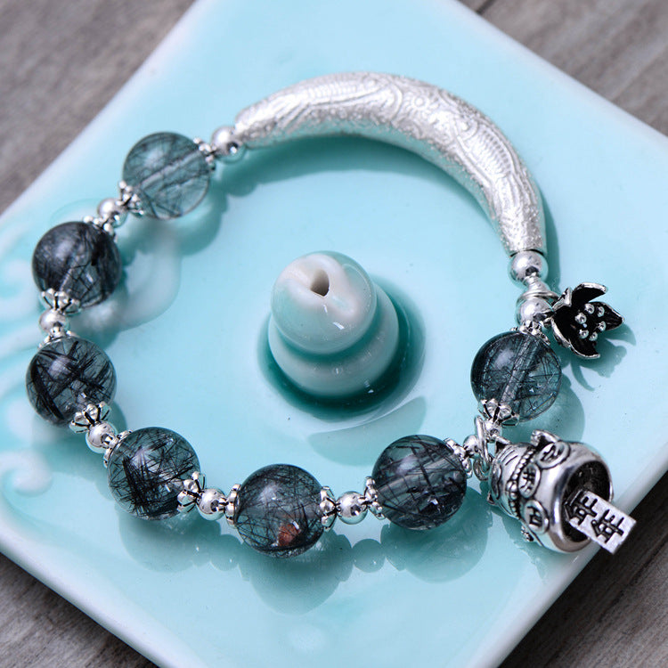 925 Sterling Silver Lucky Cat Bracelet – Vintage Hair Crystal Gem Jewelry