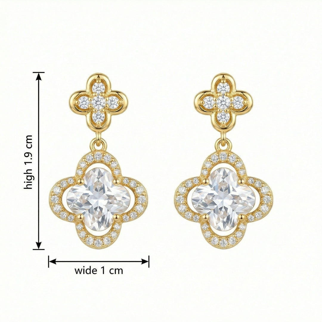 ✨ 925 Sterling Silver Quatrefoil Drop Earrings with Cushion & Round Stones ✨
