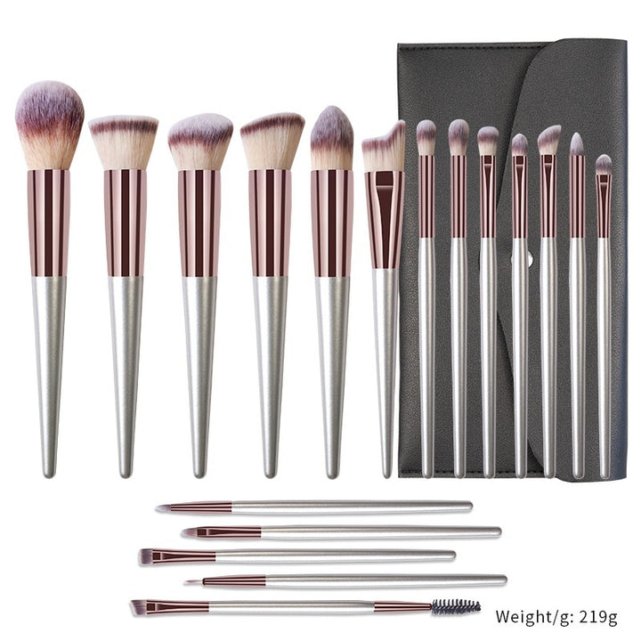 ✨ 18-Piece Champagne Makeup Brush Set — Solid Wood Handle Beauty Tools 💄🥂
