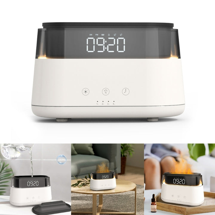 🔥🕰️ Flame Humidifier with Clock | Smart Aromatherapy Night Light