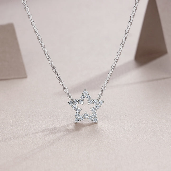 Luxury Minimalist Star Moissanite Pendant Necklace – Gold-Plated S925 Silver