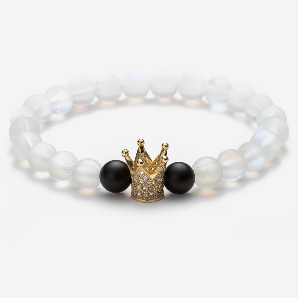 Crown Couple Glass Bead Bracelet