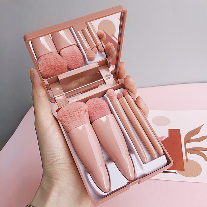 ✨ 5-Piece Travel Size Makeup Brush Set — Mini Portable Kit with Mirror 💄