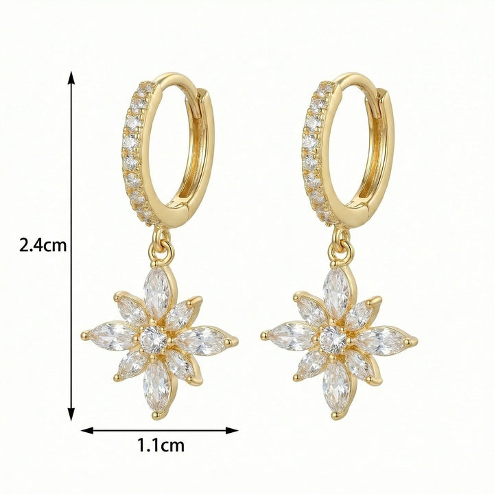 ✨ 925 Sterling Silver Floral Drop Huggie Hoop Earrings with Marquise & Brilliant-Cut Stones ✨