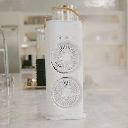 🌬️💧 Double-Head Spray Fan Humidifier | Portable Air Cooler & Mist Fan ❄️✨
