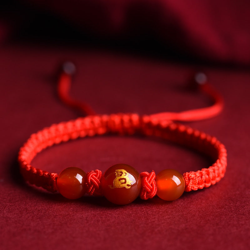 Zodiac Red Rope Bracelet – Natural Red Agate, Handwoven Charm