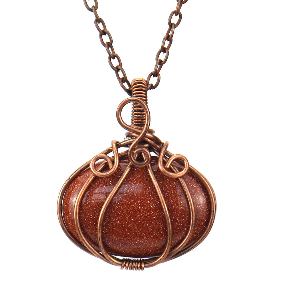 Carnelian Amethyst Halloween Pumpkin Lamp Pendant Necklace