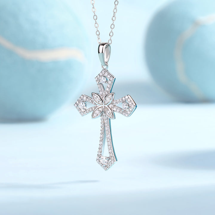 ✨ S925 Platinum-Plated Moissanite Cross Pendant Necklace ✨
