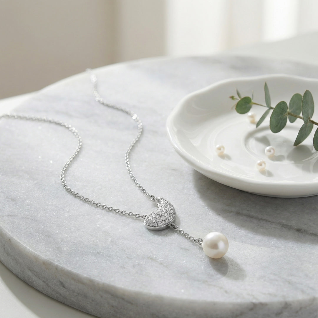 ✨ 925 Sterling Silver Paisley Pearl Y-Necklace