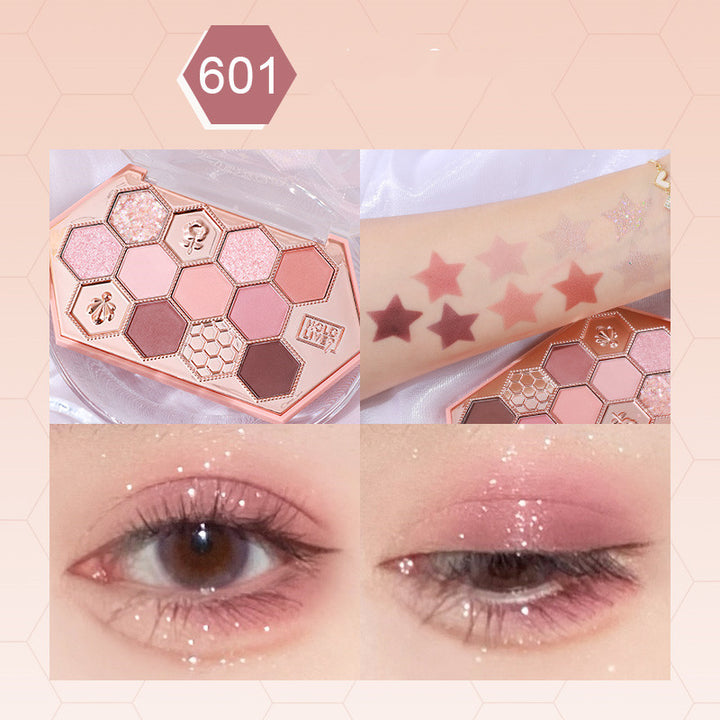 ✨ Honeycomb Diamond 3-Color Eyeshadow Palette – Honey Tea Brown Matte & Glitter Set ✨