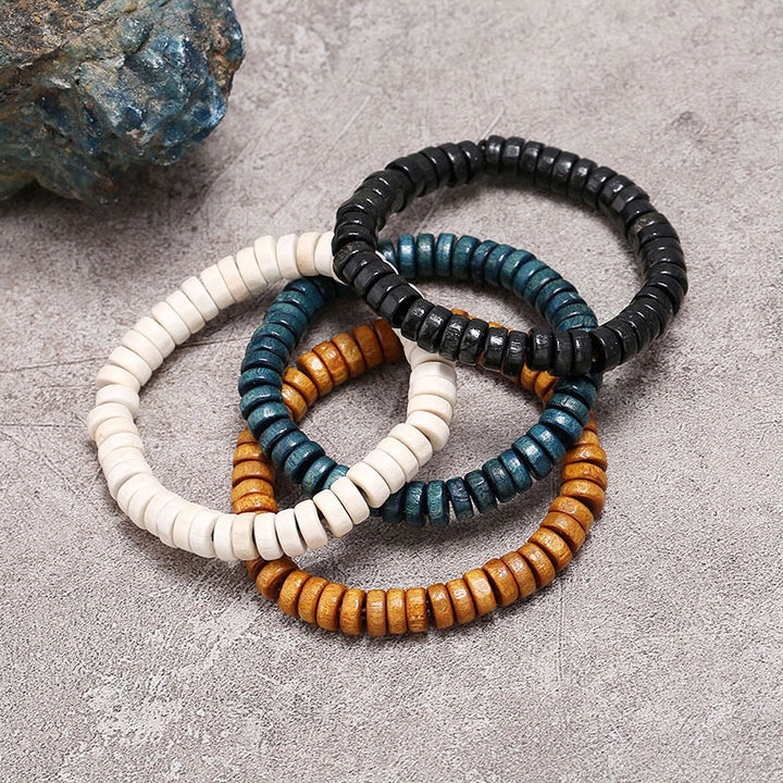 Unisex Wooden Bead Bracelet – Geometric Design