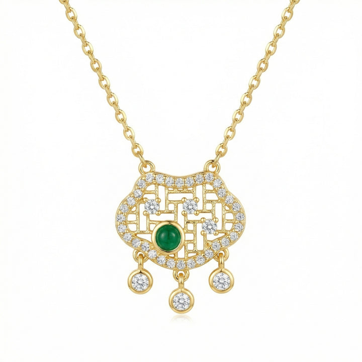 ✨ 925 Sterling Silver Emerald & Diamond Longevity Lock Necklace