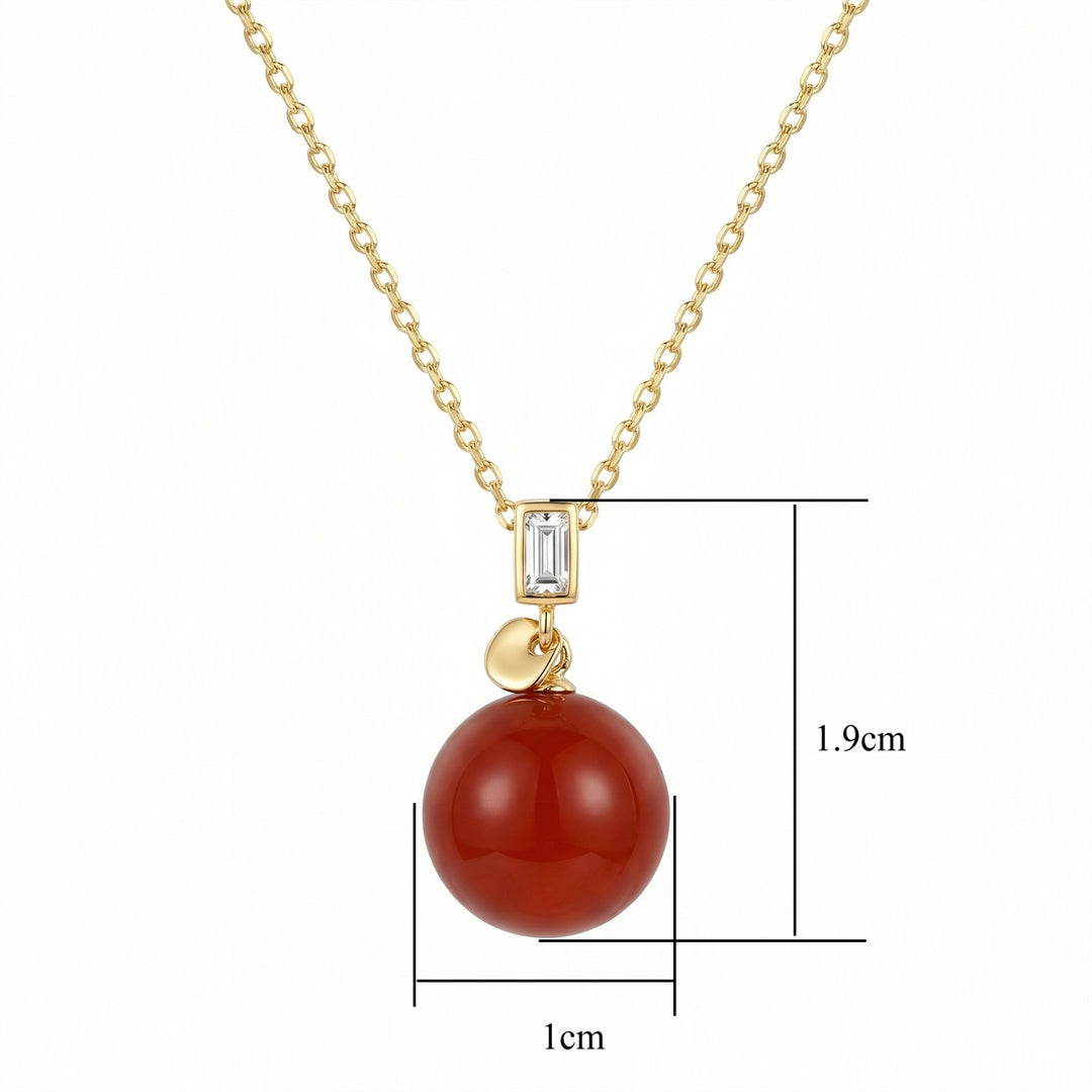925 Sterling Silver Vibrant Red Gemstone Orb Necklace with Elegant Baguette Cut Accent