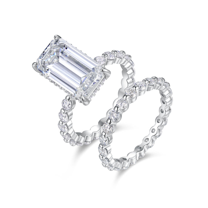 💍 Octagonal Moissanite Double Ring Set – Platinum-Plated S925 Silver (8×14 mm) 💍