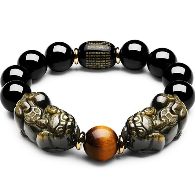 Natural Mexican Gold Obsidian Double Pi Xiu Bracelet