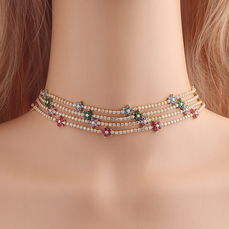 Women’s Flower Zircon Necklace – Micro-Pavé Floral Pendant Chain