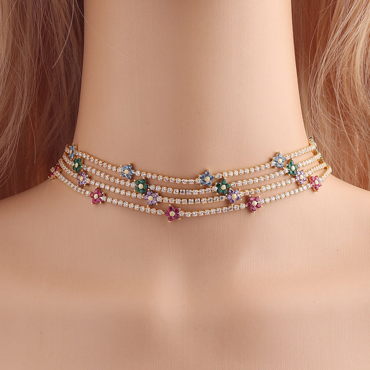 Women’s Flower Zircon Necklace – Micro-Pavé Floral Pendant Chain