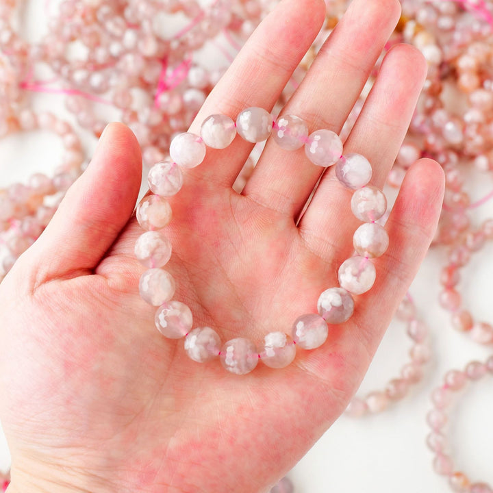 Natural Crystal Red Cherry Blossom Agate DIY Bracelet – Vibrant & Handmade
