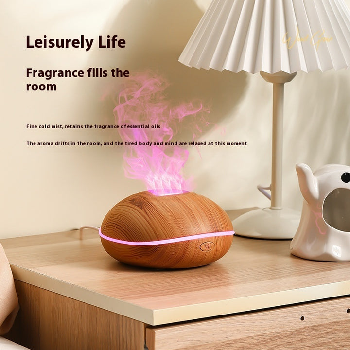 🔥💧 Colorful Flame Wood Grain Aromatherapy Humidifier | Retro USB Ultrasonic Diffuser ✨