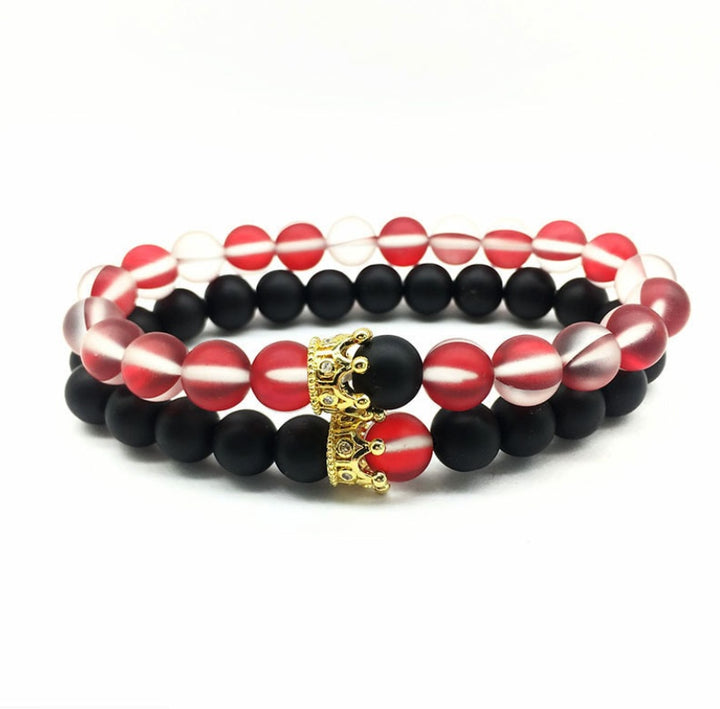 Crown Couple Glass Bead Bracelet