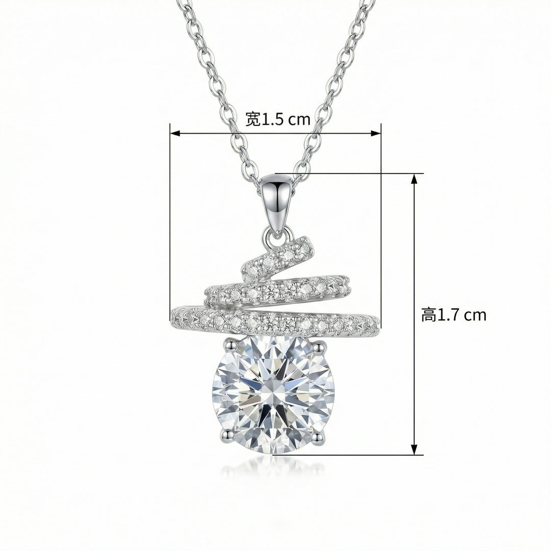 ✨ 925 Sterling Silver Spiral Pendant Necklace with Round-Cut Center Stone ✨