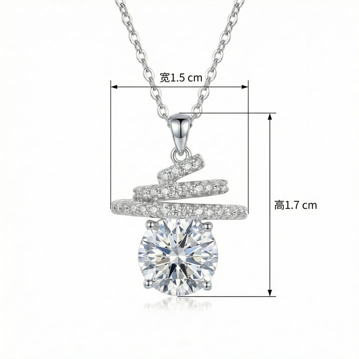 ✨ 925 Sterling Silver Spiral Pendant Necklace with Round-Cut Center Stone ✨