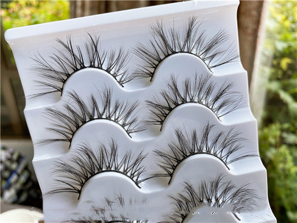 👁️✨ Curled Messy Cross Fairy Lashes – 5 Pairs Wispy Mixed Volume False Eyelashes with Glue