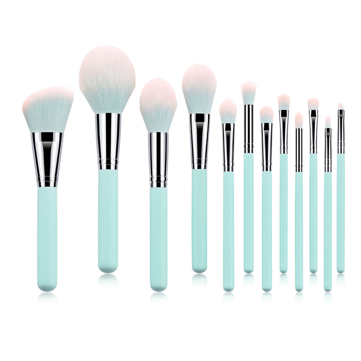 ✨ 12-Piece Light Blue Makeup Brush Set — Wooden Handle Beauty Tools 💄💙