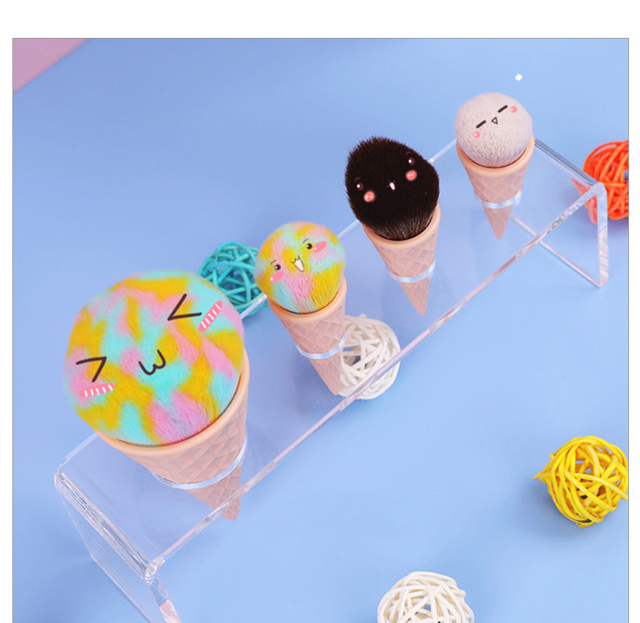✨ Ice Cream Cute Fiber Hair Makeup Brush Set — 4-Piece Beauty Tools 🍦💄