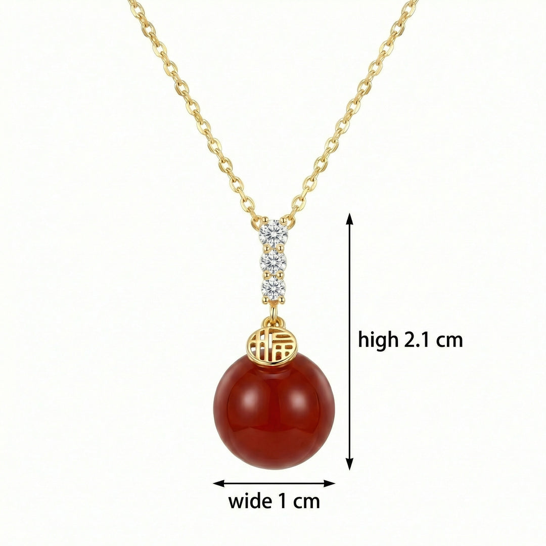 ✨ 925 Sterling Silver Radiant Red Agate Necklace with Fu Blessing Charm & Sparkling Accents ✨