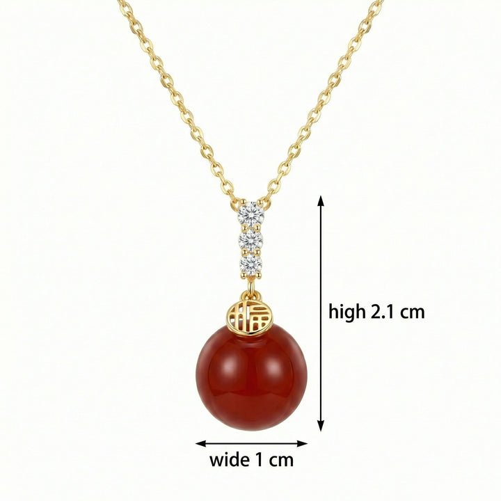 ✨ 925 Sterling Silver Radiant Red Agate Necklace with Fu Blessing Charm & Sparkling Accents ✨