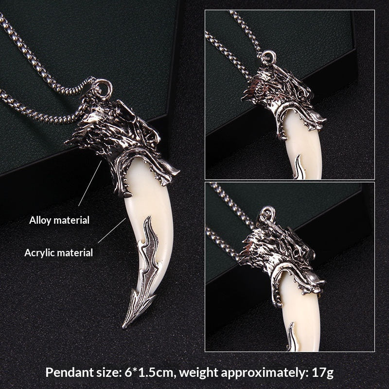 Bold Wolf Tooth & Dragon Head Necklace – Stainless Steel Pendant Jewelry