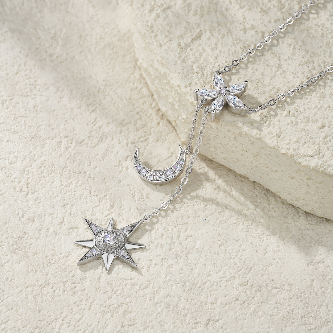 Luxury Minimalist Moissanite Pendant Necklace Set – Gold-Plated S925 Silver