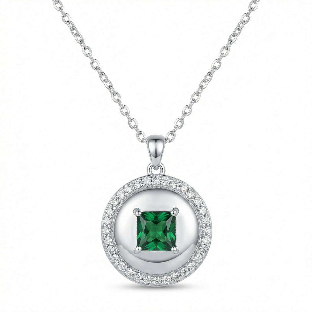 💚 Emerald Square Halo Necklace