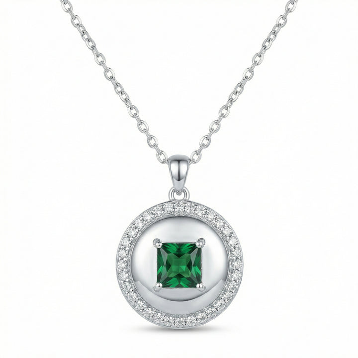 💚 Emerald Square Halo Necklace