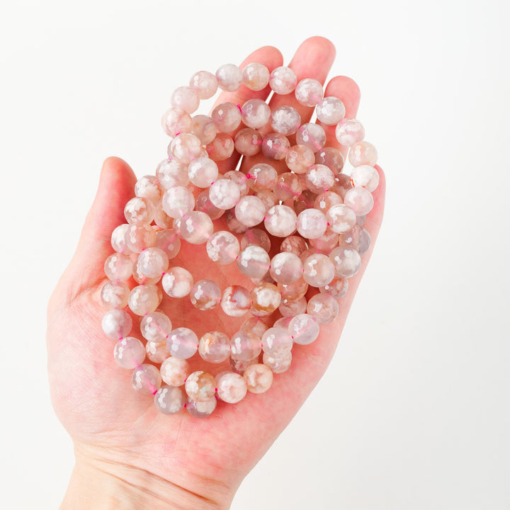 Natural Crystal Red Cherry Blossom Agate DIY Bracelet – Vibrant & Handmade