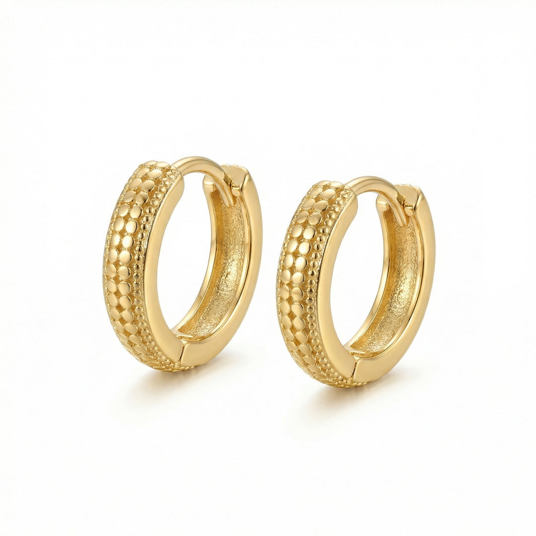 ✨ 925 Sterling Silver Textured Beaded Huggie Hoop Earrings ✨